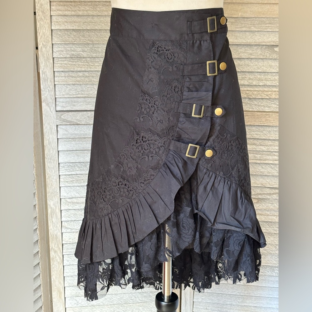Gothic Steampunk Style Black Skirt Women’s SZ 2X, w/Lace, Ruffled Trim, Buckles - Picture 9 of 16